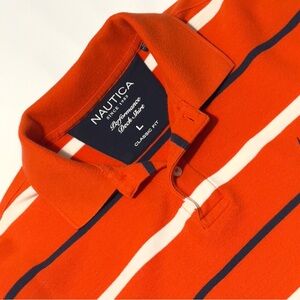 Nautica Men's Orange Striped Performance Deck Shirt Size L Polo Shirt Excellent